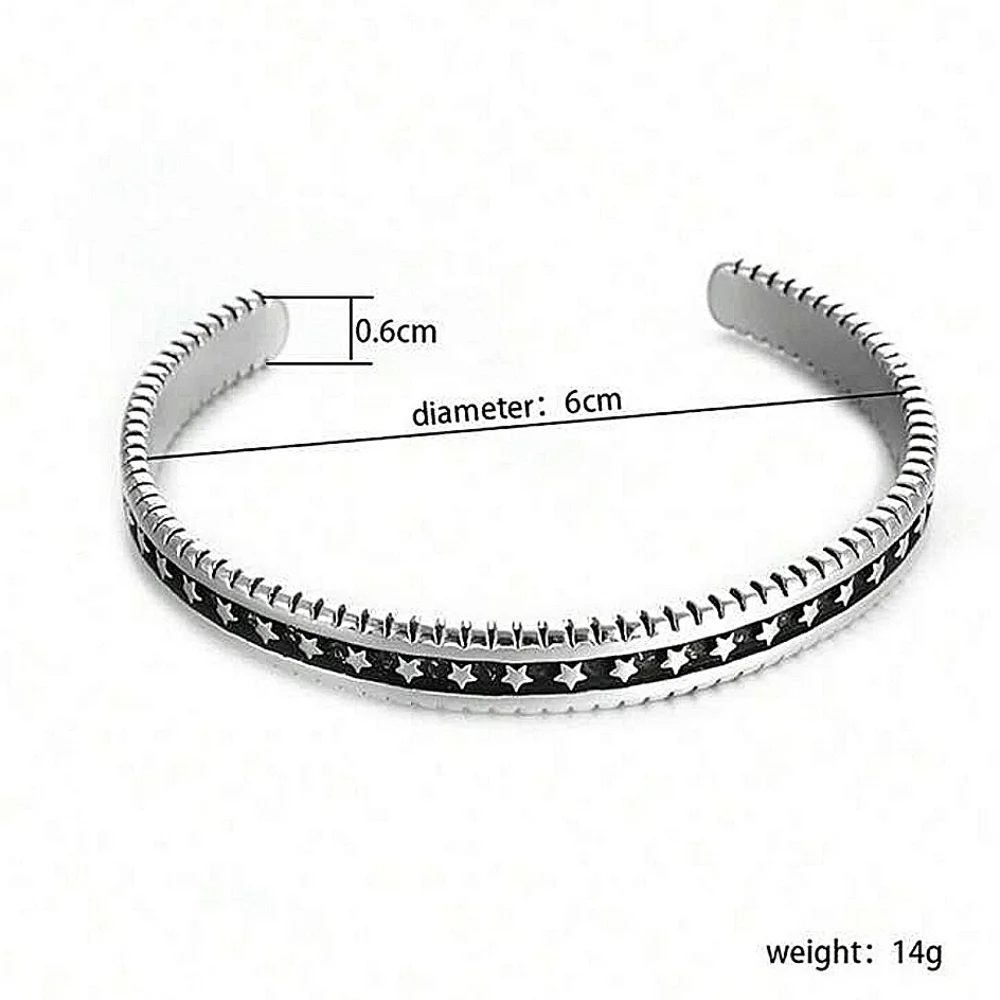 NEW Unisex Engraved Black & Silver Star Cuff Bracelet, Adjustable‎